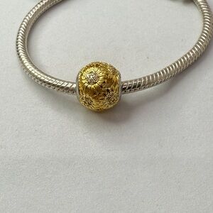 Golden Sunflower Charm Bead – Sterling Silver with CZ Accents